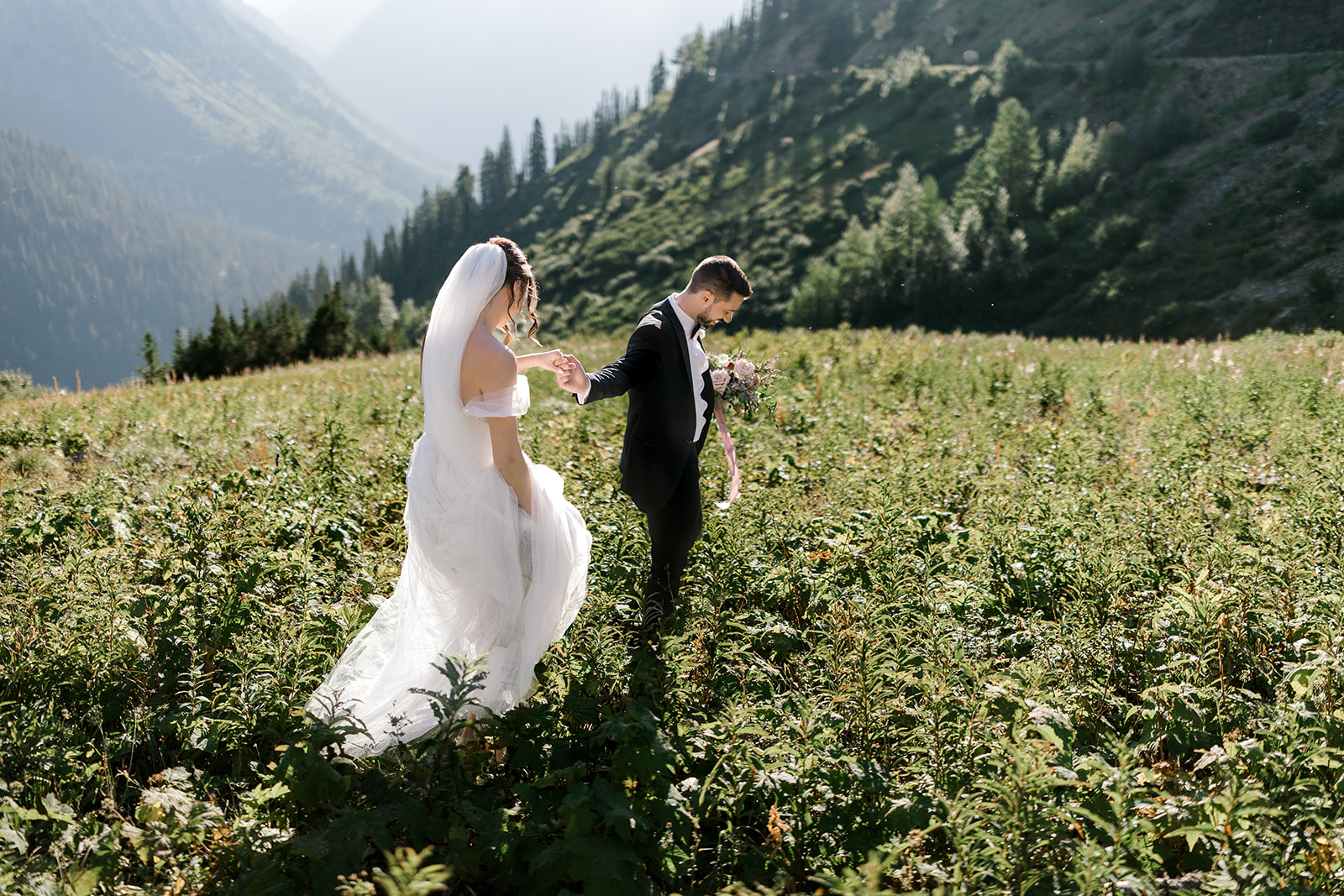 Bride and Groom portraits in Glacier National Park after their Elopement